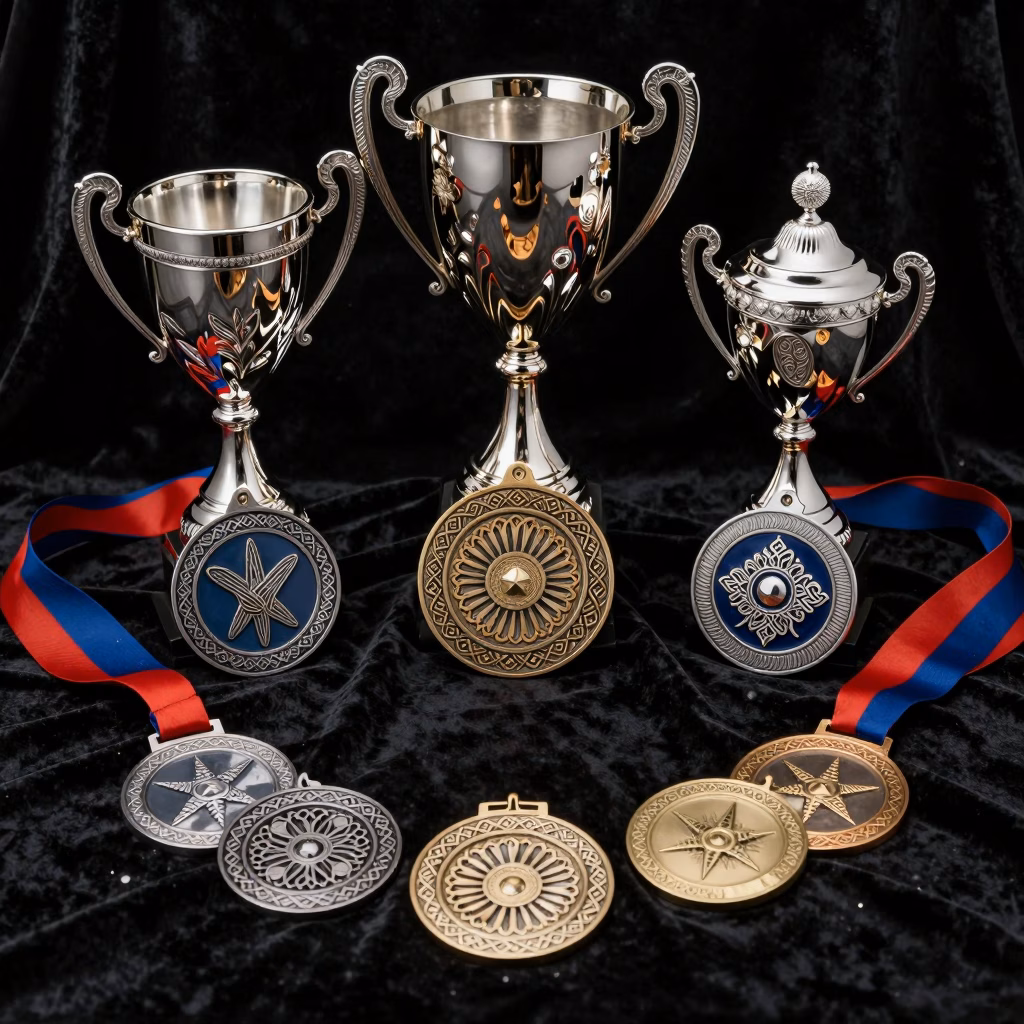 Trophées et médailles de compétition de cornemuse solo avec motifs celtiques