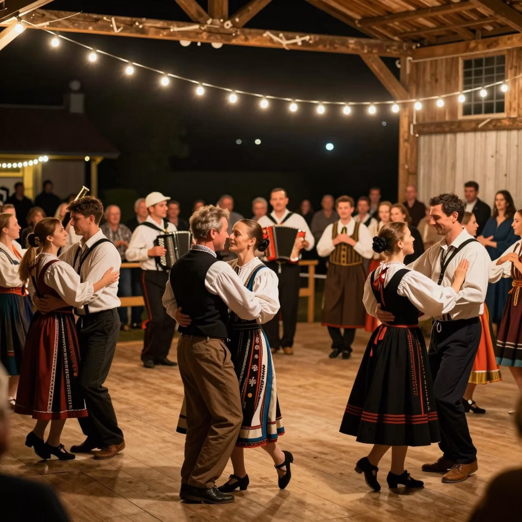 Fest-noz traditionnel breton avec musiciens et danseurs