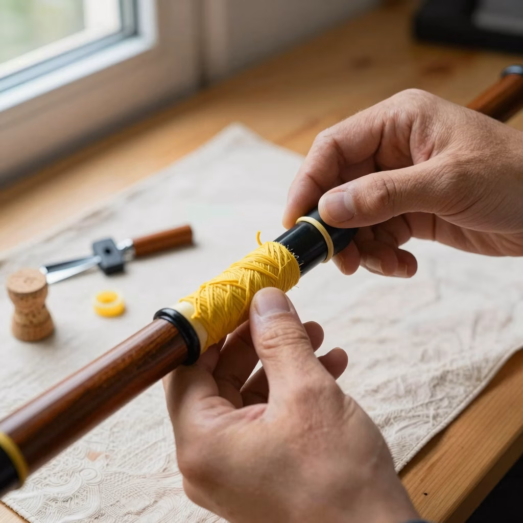 Entretien d'une cornemuse : hempage des joints de bourdon