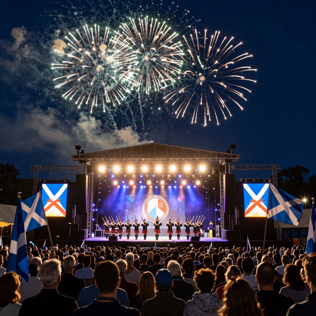 Grand festival de musique celtique en plein air avec pipe band sur scene
