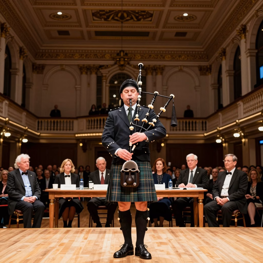 Compétition de pibroch dans un concert hall écossais